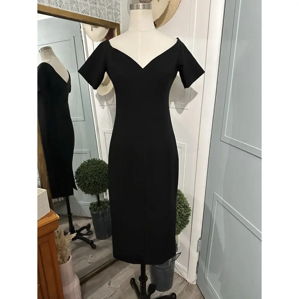 Cinq A Sept Birch Off The Shoulders Sheath Midi Cocktail Dress Black Size 10 - Picture 7 of 10
